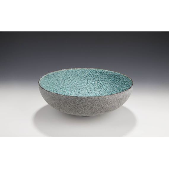 Mary Fox - Blue Bowl w/multi layered Crawl Glazes