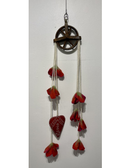 Monica Maya - Pulley with felted flowers and metal heart