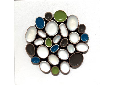 Original 3D artwork, copper pieces with pouring medium on cradled board.